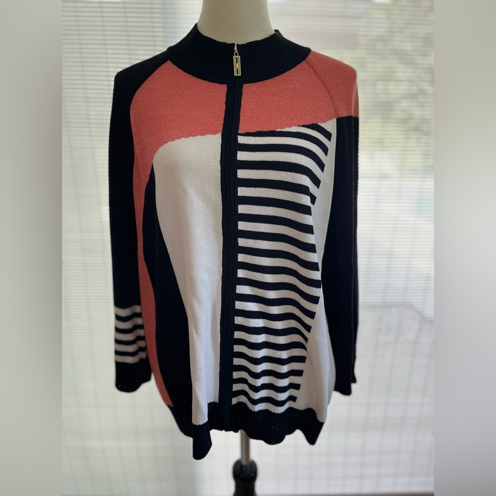 ST JOHN VINTAGE KLP KNIT GEO PRINT SWEATER SIZE XL